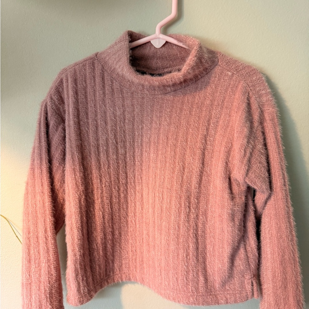 Old Navy Pink Cowl Neck Sweater with Ribbed Texture